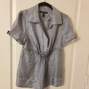BCBG Maxazria 100% Silk Blue & White Striped Shirt